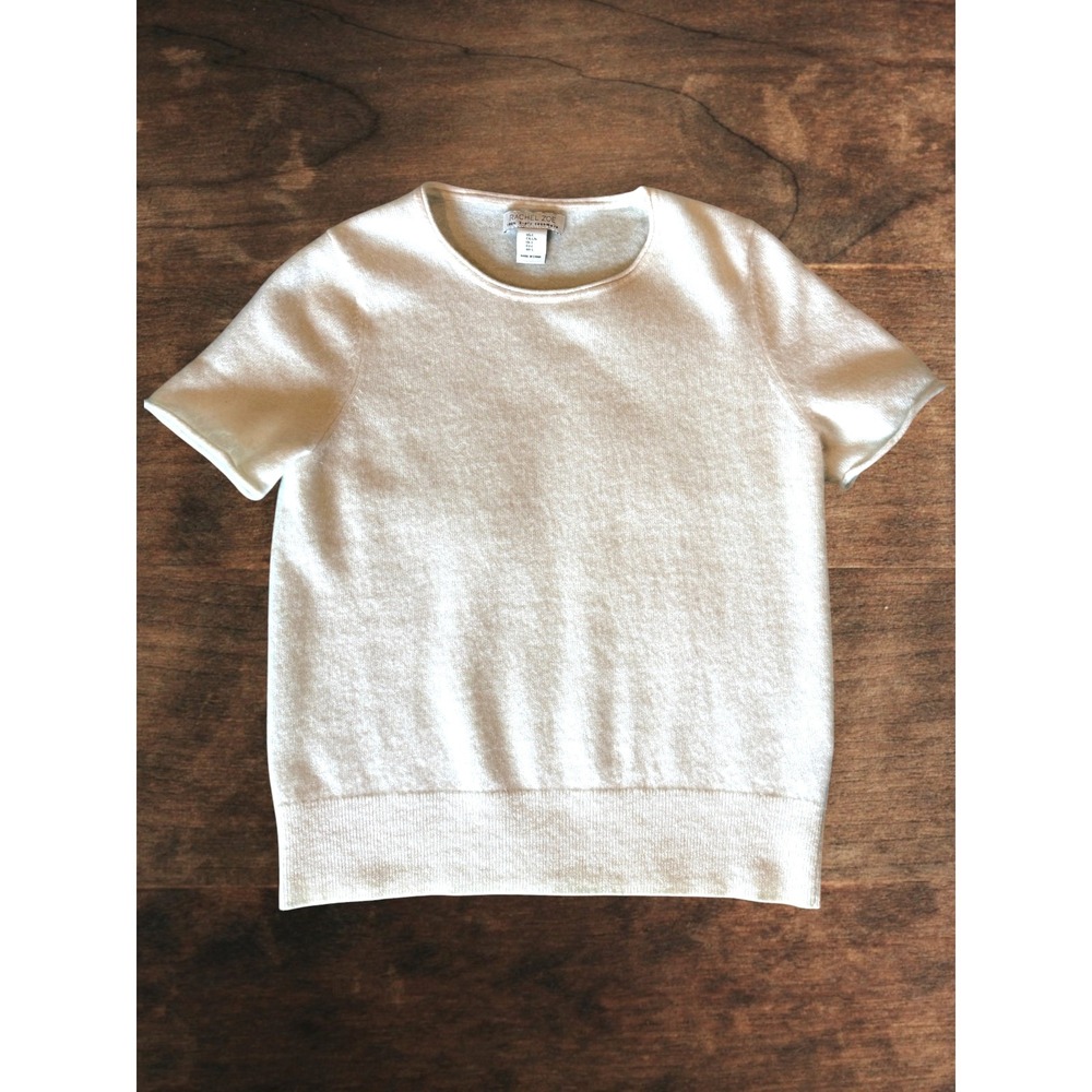 Rachel Zoe 100% Two Ply Cashmere Sweater Large Ivory Short Sleeve Luxury Knit - Picture 4 of 10